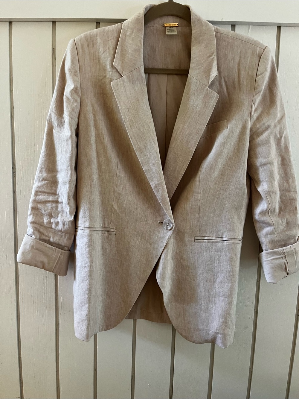 Magaschoni Light Beige Linen-Blend Women's Blazer Sz M